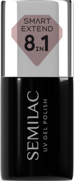 Czarny lakier hybrydowy Semilac Smart Extend 8w1 UV, odcień 8.1 na srebrnej nakrętce. Widok frontalny.