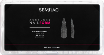 Semilac AcryloGel NailForm, górne formy szpic do akrylożelu, 100 sztuk w przezroczystym pudełku.