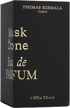 Czarny, matowy kartonik perfum Thomas Kosmala Musk Ôtone Eau de Parfum 100ml, ze złotymi pionowymi napisami, widok z przodu.