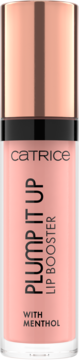 CATRICE Plump It Up Lip Booster, jasnoróżowy błyszczyk z mentolem, w przezroczystej butelce, widok z przodu.