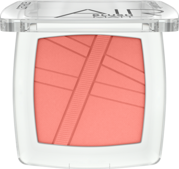 Kwadratowy róż Catrice Air Blush Matt 110 Peach Heaven, matowy, z wytłoczonym wzorem, w białym opakowaniu.