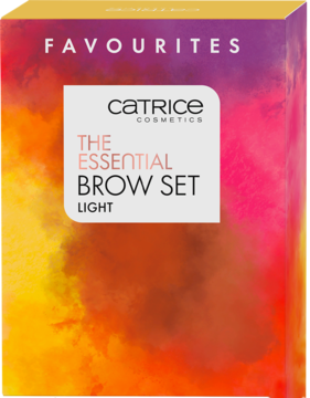 Catrice The Essential Brow Set Light, zestaw do makijażu brwi w gradientowym pudełku, widok frontalny.