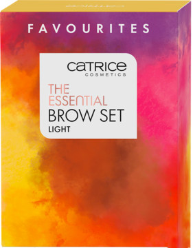 Catrice The Essential Brow Set Light, zestaw do makijażu brwi w gradientowym pudełku, widok frontalny.