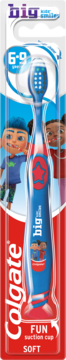 Colgate Big Kids' Smiles, niebieska szczoteczka 6-9 lat z miękkim włosiem i przyssawką, w blistrze.