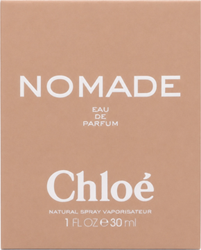 Perfumy damskie Chloé Nomade, brązowe kartonowe opakowanie z białym napisem, widok z przodu, 30 ml.