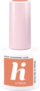 Pomarańczowy lakier hybrydowy Hi Hybrid #154 Tangerine Juice, wegański UV gel, biała butelka.