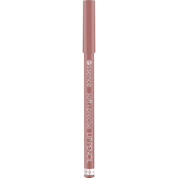 Pionowa, różowo-beżowa konturówka Essence Soft Precise Lip Pencil na czarnym tle, widok z przodu.