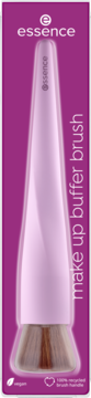 Pędzel Essence Make Up Buffer Brush #01 z wegańskim włosiem, różowy uchwyt, w purpurowym blistrze.