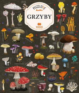 Puzzle Puzzlove Grzyby CzuCzu, okładka z ilustracjami różnorodnych grzybów, 1000 elementów.