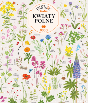 Puzzlove puzzle Kwiaty Polne 1000 elementów, edukacyjne ilustracje dzikich kwiatów z nazwami.