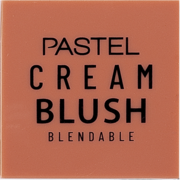 Kwadratowy Pastel Cream Blush w brzoskwiniowym odcieniu, widok z góry, z napisem "BLENDABLE".