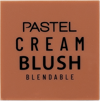 Kwadratowy róż w kremie Pastel Profashion, beżowy kompakt z czarnym napisem 'PASTEL CREAM BLUSH BLENDABLE'.