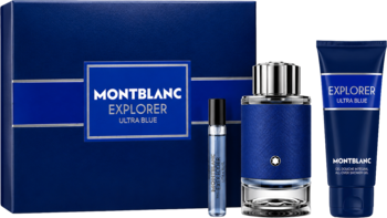 Zestaw Montblanc Explorer Ultra Blue: niebieska woda perfumowana 100ml, miniatura, żel pod prysznic 100ml.