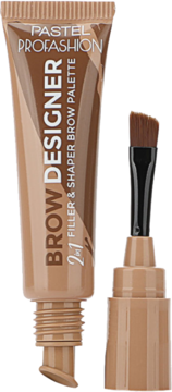 Pastel Profashion Brow Designer 2w1, beżowa tubka żelu do brwi z brązową skośną szczoteczką.