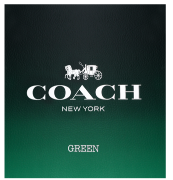 Coach Green New York, front opakowania wody toaletowej, zielony gradient, białe logo Coach i nazwa Green.