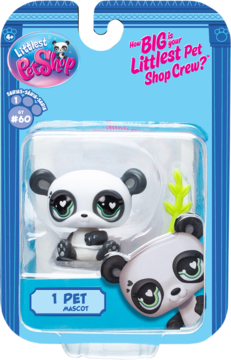 Littlest Pet Shop #60 panda, kolekcjonerska figurka w blistrze, z zielonymi oczami, widok przód.