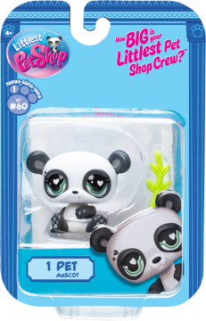 Littlest Pet Shop #60 panda, kolekcjonerska figurka w blistrze, z zielonymi oczami, widok przód.