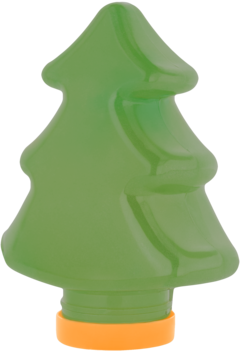 Lovin slime choinka, zielony glutek sensoryczny w błyszczącym opakowaniu choinki z pomarańczową podstawą.