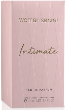 Damskie perfumy women'secret Intimate EDP 100ml w pudroworóżowym kartoniku ze złotymi napisami, widok z przodu.