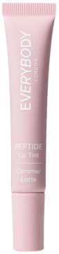 Pudrowy różowy Peptide Lip Tint Caramel Latte Everybody London w tubce, pionowy widok z przodu.