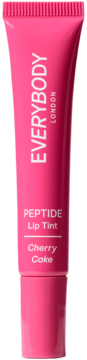 Everybody London Peptide Lip Tint Cherry Cake, nawilżający balsam do ust, różowa tubka, widok z przodu.