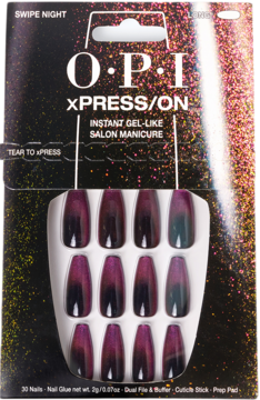 OPI XPRESS/ON Swipe Night, sztuczne paznokcie migdałowe ombre, z efektem cat eye, w błyszczącym pudełku.