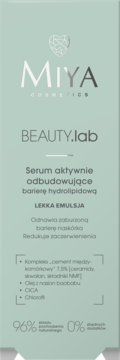 MIYA BEAUTY.lab serum odbudowujące barierę hydrolipidową, redukuje zaczerwienienia, jasnozielona etykieta.