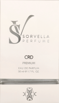 Biały kartonik perfum Sorvella CRD Premium, 50 ml, z srebrnym logo i napisami, widok z przodu.