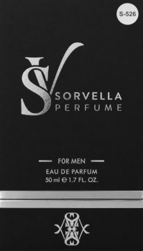 Czarne pudełko perfum Sorvella For Men 50ml, Eau de Parfum, ze srebrnym logo i białym numerem S-526.