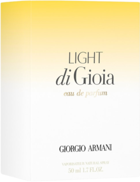 Woda perfumowana Giorgio Armani Light Di Gioia 50ml, białe pudełko z żółtym gradientem, widok z przodu.