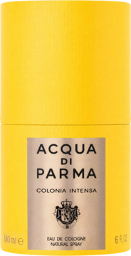 Acqua di Parma Colonia Intensa Eau de Cologne w żółtym, cylindrycznym opakowaniu, widok z przodu.