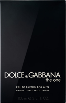 Czarny kartonik perfum męskich Dolce & Gabbana The One EDP 100ml, widok z przodu, białe i złote napisy.