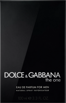 Dolce & Gabbana The One For Men EDP 100ml, czarny kartonik z białym logo i napisem, widok z przodu.