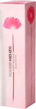 Różowe pionowe opakowanie Flower by Kenzo Poppy Bouquet Eau de Toilette, z grafiką różowego maku, widok z przodu i z boku.