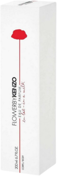 Białe pudełko FlowerbyKenzo mleczka do ciała 200ml, z czerwonym makiem na froncie, widok pod kątem.