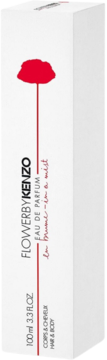 White Flowerbykenzo Eau de Parfum mist box for hair & body, 100ml, red poppy design, angled front view.