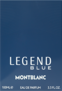 Montblanc Legend Blue woda perfumowana dla mężczyzn, ciemnoniebieskie opakowanie z białym napisem, widok z przodu.