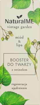 NaturalME vintage garden booster do twarzy z retinolem, jasne opakowanie z botaniczną grafiką lipy.