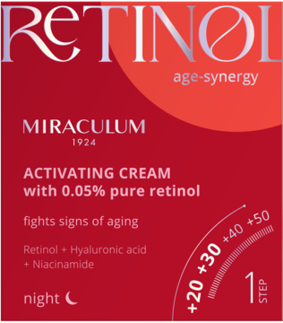MIRACULUM Retinol Age-Synergy,krem do twarzy, aktywizujący, z 0,05% Retinolem, na noc,przód