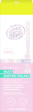 Różowo-białe opakowanie Face Boom Boombastic Multi Enzyme Peeling, widok z przodu, do każdego typu cery.