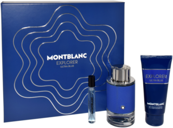 MONT BLANC Explorer Ultra Blue,zestaw dla mężczyzn, woda perfumowana 100 ml + 7,5 ml + żel pod prysznic 100 ml,przód