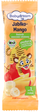 BABYDREAM ,batoniki owocowo-zbożowy dla dzieci, Jabłko-Mango, od 1. roku życia,przód