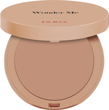 Pupa Wonder Me Bronzer 001 Light Neutral w zamkniętym beżowym kompakcie, widok z góry.