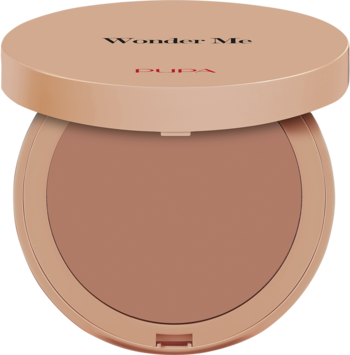 Pupa Wonder Me Bronzer 003 Medium Neutral, otwarte beżowe opakowanie z brązowym pudrem, widok z góry.
