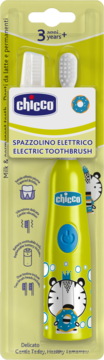 Chicco elektryczna szczoteczka dziecięca 3+ lat, zielona z tygrysem, w opakowaniu blistrowym.