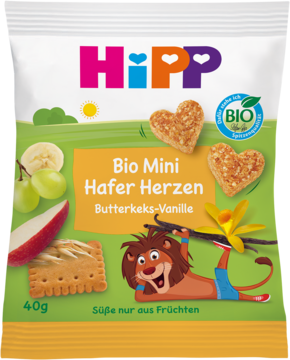HIPP ,ciasteczka maślane, serduszka owsiane, waniliowe, 3+,przód
