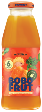 Nektar Bobo Frut jabłko-marchew, nie z koncentratu, dla dzieci po 6 m-cu, w szklanej butelce.