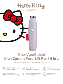 Fioletowy Geske Hello Kitty MicroCurrent Face-Lift Pen 6w1 na białym tle, do liftingu i ujędrniania skóry.