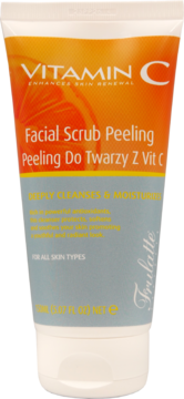 Pomarańczowo-szara tubka Frulatte Vitamin C Facial Scrub Peeling 150ml, widok z przodu.