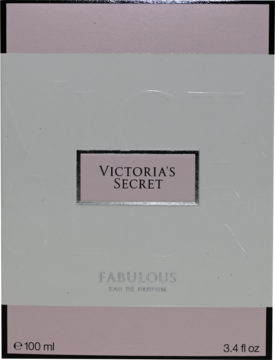 Victoria's Secret Fabulous Eau de Parfum w białym pudełku z różowymi pasami i logo, widok z przodu.
